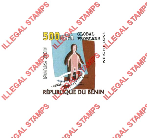 Benin 2010 Global Problems Weight Loss Illegal Stamp Deluxe Proof Sheet of 1 Benin 2010 Global Problems Weight Loss Illegal Stamp Deluxe Proof Sheet of 1
